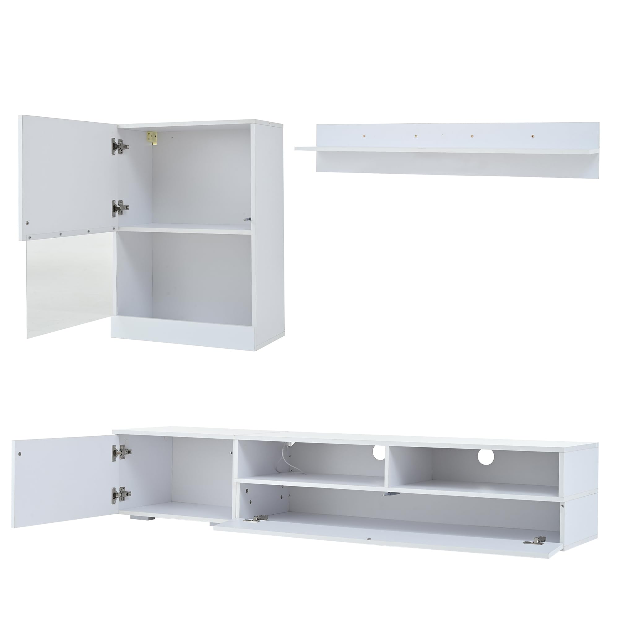 Mueble de salón, mueble de TV, juego de muebles de salón (juego completo, 3 unidades), mueble TV (vitrina, LED, alto brillo), estantería de pie o de pared (de pie o colgante), para TV de