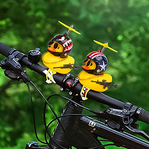 Image of wonuu 2Pcs Rubber Duck Car Ornaments, Squeeze Duck Dashboard Decorations Bicycle Decor for Cycling Motorcycle & Bicycle Accessories Decorations (X-Stars and Stripe&Shark)