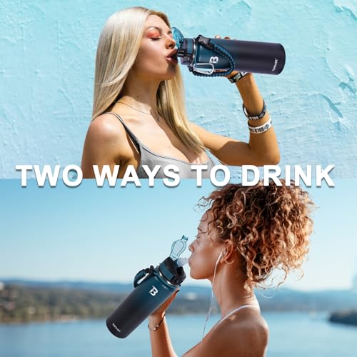 Image of TOPBADE 32oz Insulated Water Bottle with Straw Lid & Spout Lid & Paracord Handle, Stainless Steel Water Bottle Wide Mouth, Double Wall for Women Men Gym Fitness Outdoor