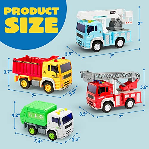 image for JOYIN 4 Pack Friction Powered City Vehicles Including Garbage Truck, F