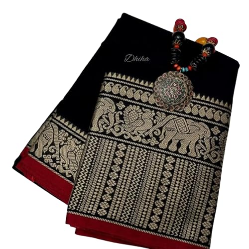 Image of Narayanpet Pure Cotton Saree for Women | Preethika Big Border Saree with Running Blouse | Tassels | Handloom Weave