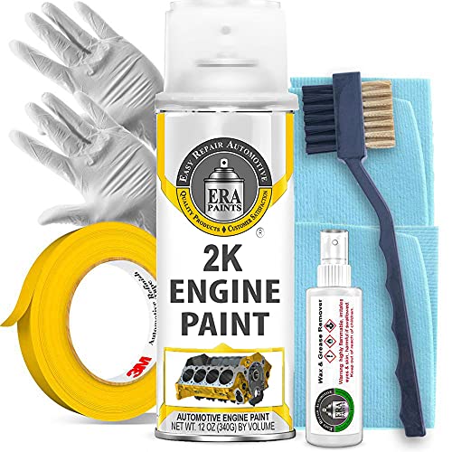 ERA Paints Yellow Engine Paint Kit With Omni-Curing Catalyst Technology - 2K Aerosol Glossy Finish With High Temp Resistance And Extreme Durability Against Color Fade And Chemicals Like Brake Fluid