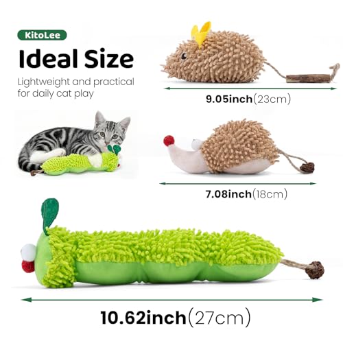 Lot de 3 jouets interactifs en peluche à l'herbe à chat pour chatons adultes d'intérieur - Jouet à mâcher pour le nettoyage des dents - En peluche résistante aux morsures - Motif chenille, souris – Image 3