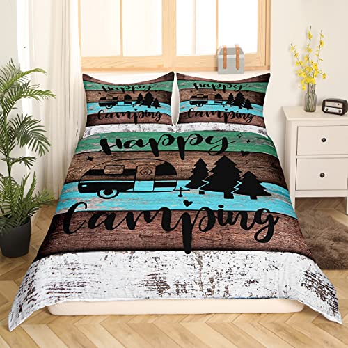 richhome Happy Camping Comforter Cover,Rustic Farmhouse Style Duvet Cover for Girls Teens Bedroom Gifts,Cartoon Camper Theme Comforter Cover Decorative with 2 Pillowcases - Image 2