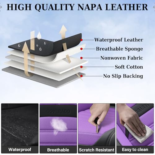 Image of Coverado Waterproof Nappa Leather Car Seat Covers, Automotive Seat Covers,Front Car Seat Cushion & Car Seat Protector, Seat Covers Universal Fit for Most Cars, SUVs,Trucks,Black&Purpe
