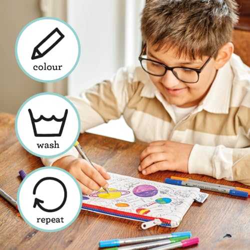 Image of eatsleepdoodle DIY Coloring Solar System Pencil Case for Kids with 10pcs Washable Markers, Reusable Art Supply Organizer, Fun Arts & Crafts Activity for Boys & Girls, Creative Gift Idea for Ages
