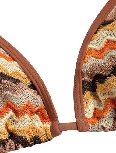 ZAFUL Women's Colorblock Stripes Triangle Halter Tied Cheeky Thong Bikini Set High Cut Two Piece Bathing Suit4