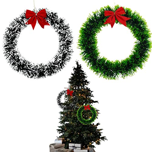 2 PCS Décoration de Noël Couronne Cloche de Noel Guirlande Couronne de Noël Décoration de Noel Couronne Noël Couronne Porte Bowknot Couronne Décoration Noël Exterieur Idéal Décoration Noël Magasins