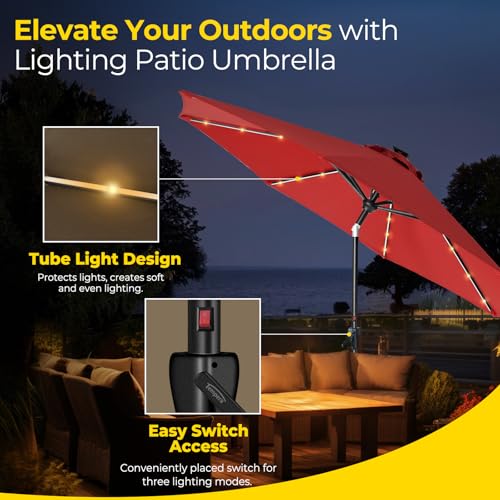 Image of Tempera Patio Market Outdoor Table Umbrella with Auto Tilt and Crank, Large Sun Umbrella with Sturdy Pole & Fade Resistant Canopy, Easy to Set