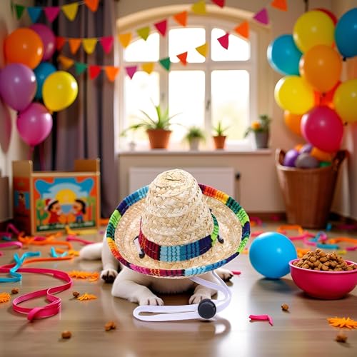 Lustiger Hund Sombrero Hut, Verstellbare Chihuahua Cosplay Cap, mexikanisches Party-Kostüm, Kleidung Dekoration für Haustier Hunde Geburtstag Weihnachten und Halloween Bekleidung Zubehör