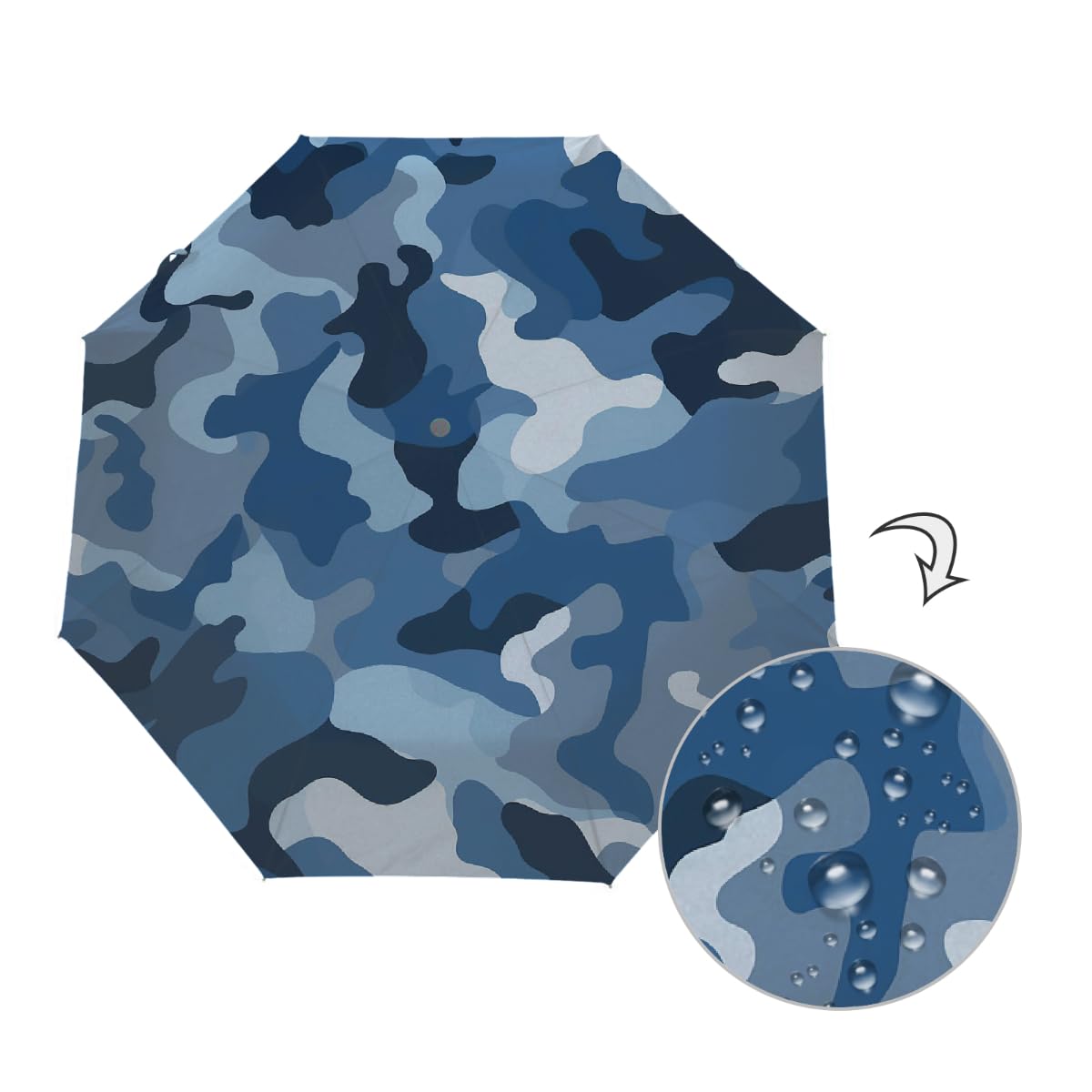 Ombrello pieghevole da viaggio classico blu mimetico ombrello compatto antivento impermeabile con protezione UV rivestimento nero leggero 8 coste portatile per pioggia sole
