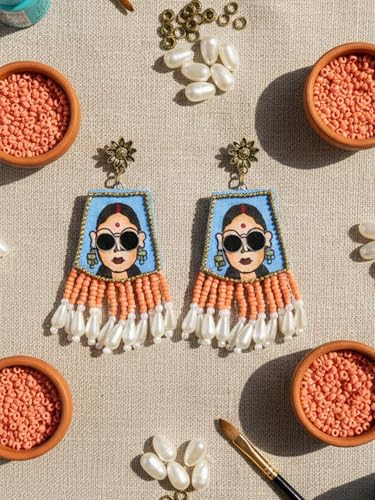 Image of KHOJ.CITY Ethnic Earrings for Women | Handmade Jewellery for Women | Lightweight Boho Statement Earrings for Girls | Multicolor Stylish Earrings