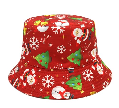 Image of Bucket Hat for Women Men,Travel Sun Beach Cap,Unisex Fishing Outdoor Boonie (Christmas red)