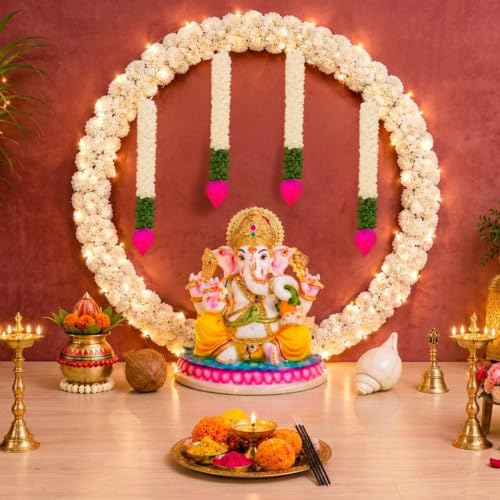 Image of SpecialYou White Round Backdrop Stand for Decor, Ganpati Decoration Stand for Home, Decoration Stand for Backdrop for Pooja Room Decor Items, Ganapati Decoration Items for Home