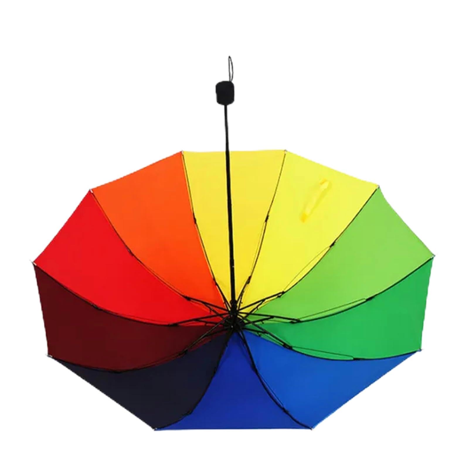 MdybF Parasol parasol ochrona przed promieniowaniem UV tęczowy składany parasol dla kobiet i mężczyzn nieautomatyczny parasol trzy składany parasol dla dorosłych - kolory tęczy, Kolory tęczy, A