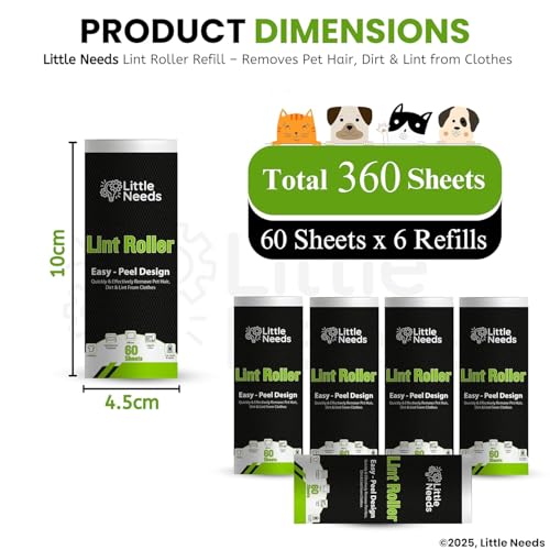Image of Pet Hair Remover Lint Roller Refills - (6 Refills, Total 360 Sheets) I Extra Sticky Lint Roller Refills, 60 Sheets per Roller I Pet Hair Remover for Clothes, Sofa, Furniture & Coats