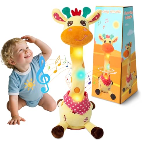 Image of LUKETURE Dancing Talking Giraffe Toy Stuffed Plush, Cute Interactive Talking Giraffe Gift for Girls Boys Kids, Musical Baby Toys Singing 10 Children's Song Repeats What You Say (Dancing Giraffe)