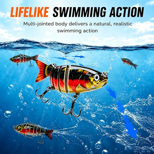 Image of Multi Jointed Swimbait Hard Lure, 3.7in Slow Sinking Fishing Lures with Lifelike Swimming Action, Realistic Bass Fishing Lures for Freshwater, Topwater Lure with Gravity Transfer System for Bass