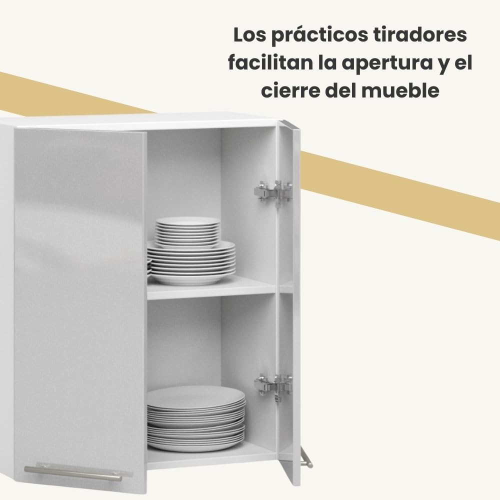 AKORD - Armario de cocina colgante Oliwia W60 | Mueble con 2 puertas y 2 estantes | Armario de almacenamiento | 60x30x72 cm | Blanco | Metallic Brillante