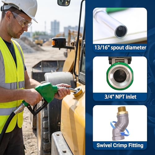 Image of 16 GPM Auto Shut-Off Fuel Nozzle & Hose Kit - 10FT 3 /4 inch NPT with 360 Swivel for Gas Diesel Kerosene E15 B20, Heavy-Duty Transfer Pump Nozzle for Tractor Farm Generator