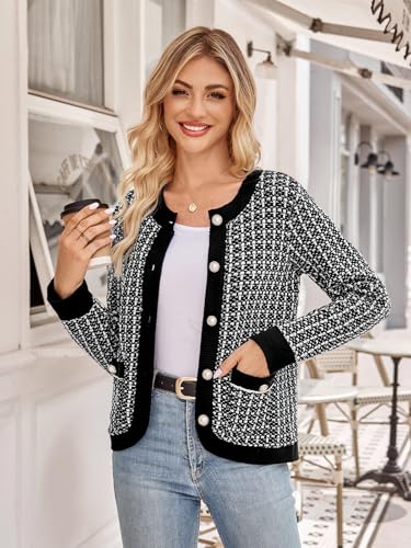 Women's Chunky Knit Cardigan Sweaters Fall Tweed Blazers Long Sleeve Button Cardigan with Pockets Outerwear Jackets3