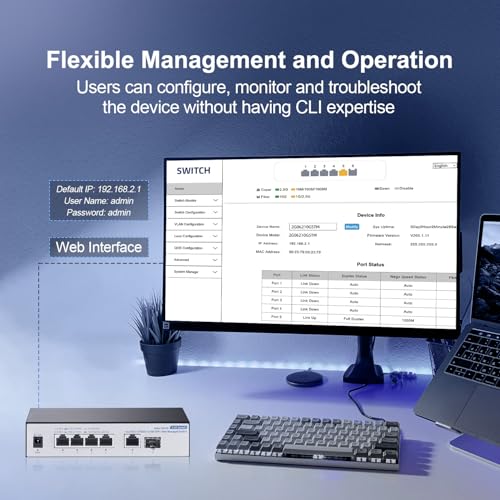 Image of 10G Web Managed Switch, 4x2.5G RJ45 + 10G RJ45 + 10G SFP Ports, LACP /VLAN /QoS, Fanless Metal, YuLinca Ethernet Switch for NAS /Gaming /8K Streaming