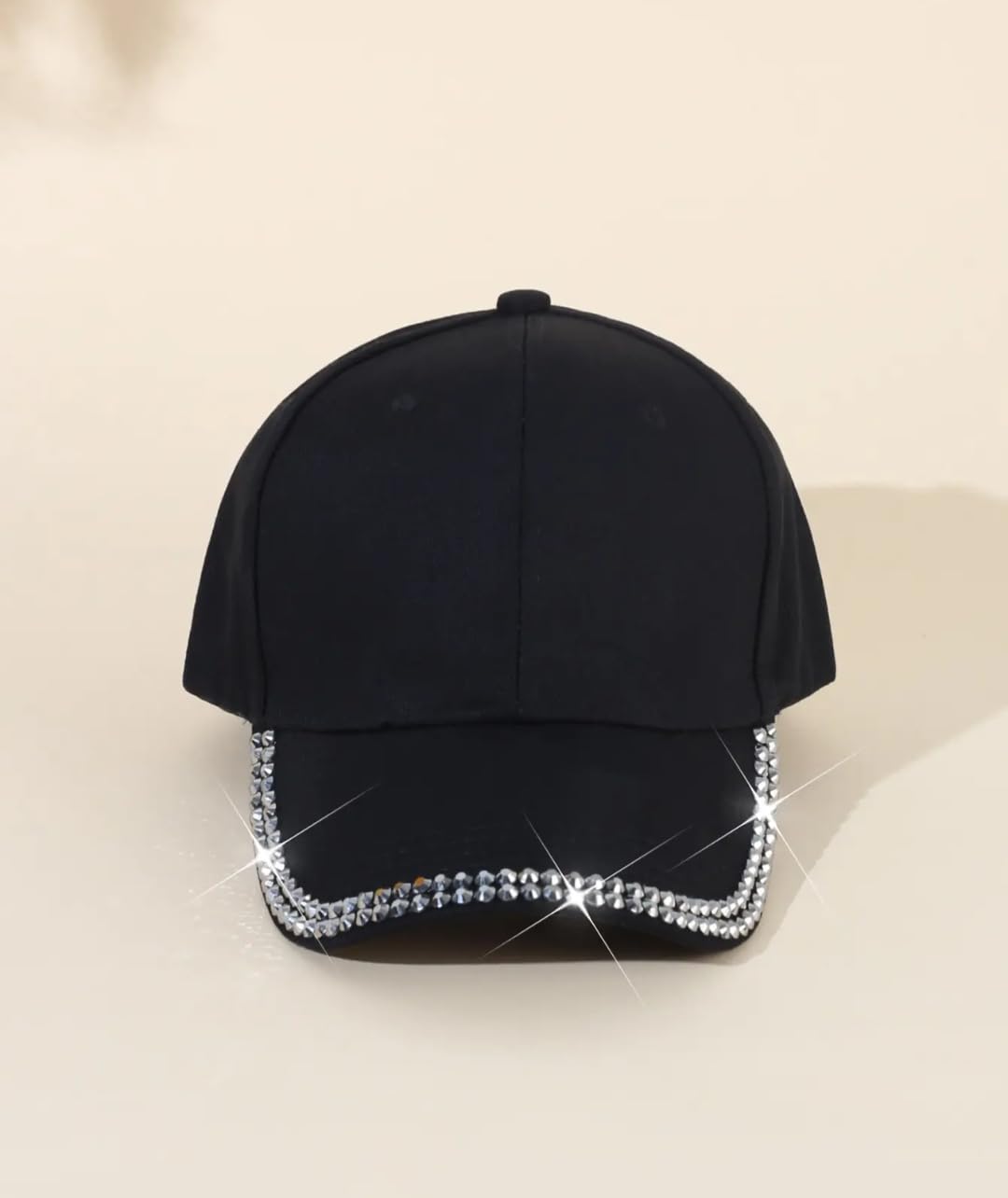 Trubliz Vintage Style Outdoor Cotton Ponytail | Baseball Cap for Girls/Women | Summer Baseball Cap with Shiny | Adjustable Cap for Girls | Glittery Rhinestone Brim (Black) Pack of 1 4