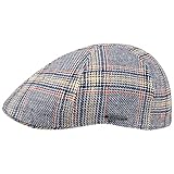 Stetson Texas Colour Check Leinen Flatcap Schirmmütze Schiebermütze Leinencap Sonnencap Herren - Made in The EU mit Schirm, Futter Frühling-Sommer Herbst-Winter - S (54-55 cm) blau