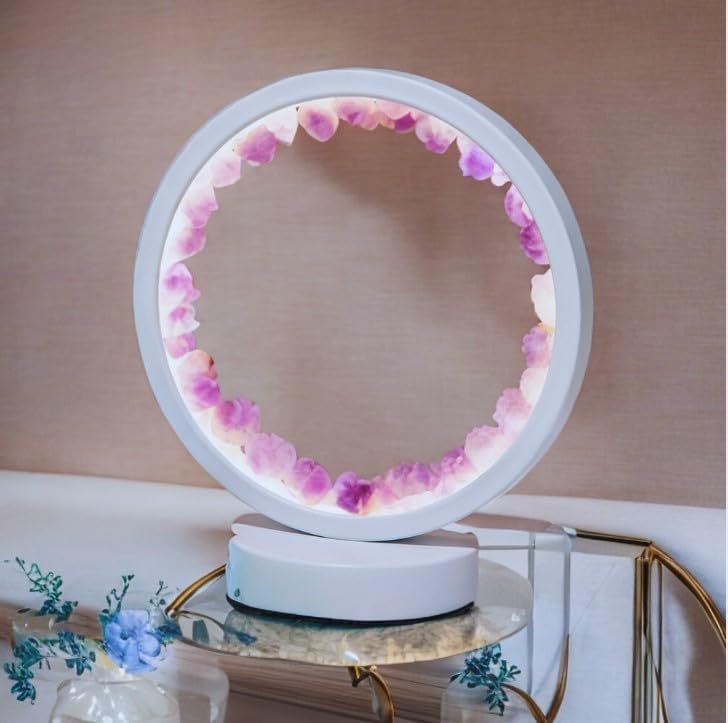 Miniatura 3 de Luz nocturna redonda de cristal natural, diseño de luz de anillo, lámpara de piedra de racimos de cristal energético para equilibrio espiritual,