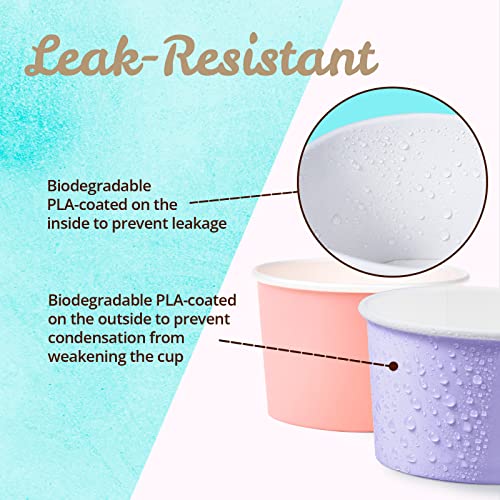 Matican Paper Ice Cream Cups, 100-Pack 5.5-Oz Disposable Dessert Bowls For Hot And Cold, 5.5-Ounce, 5 Pastel Colors #TOP4