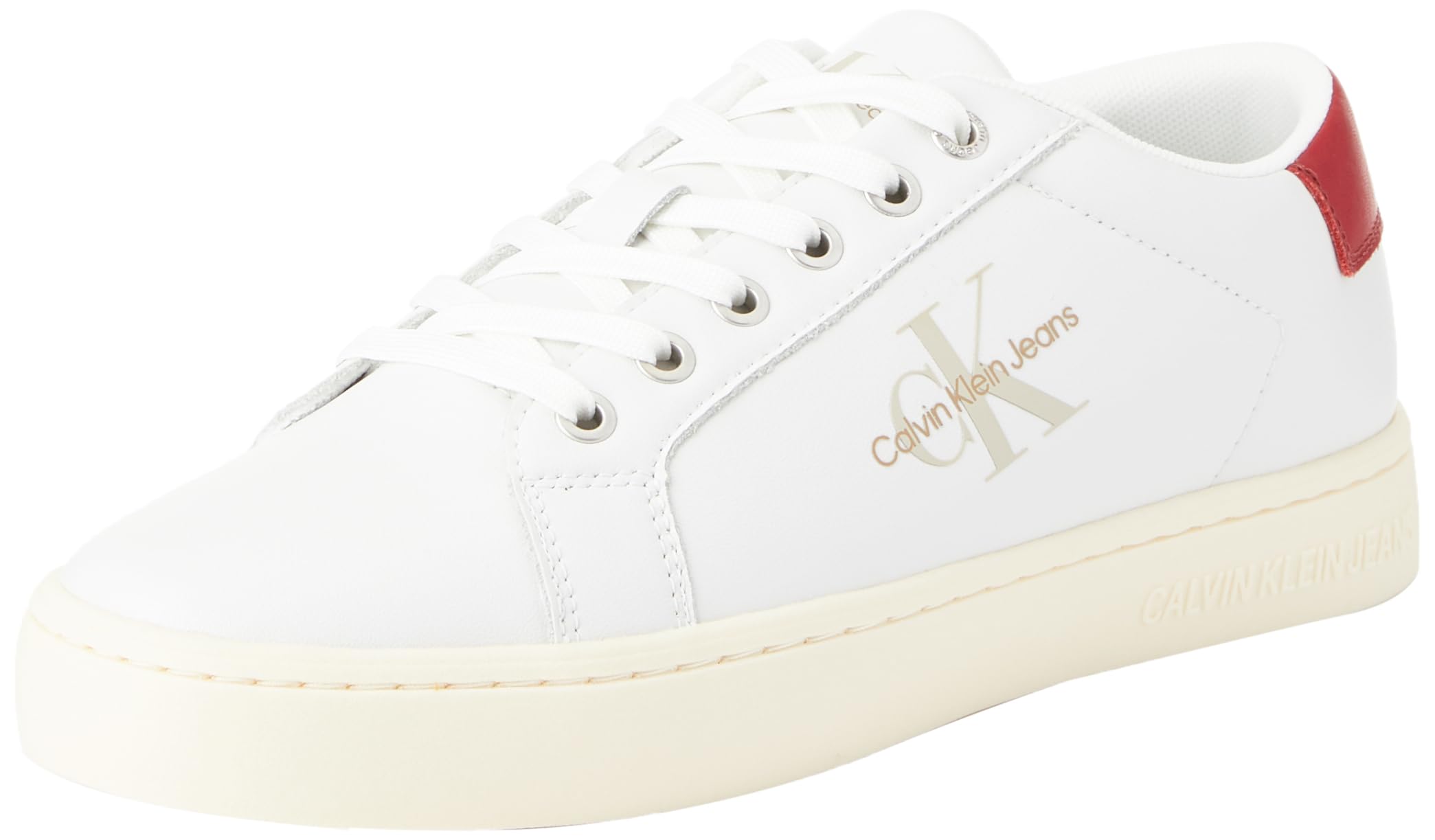 Calvin Klein Jeans Sneaker con Suela Cupsolepara Hombre con LogoTipo, Blanco (Bright White/Creamy White/Garnet), 43