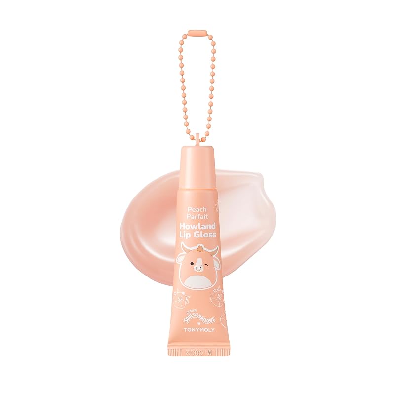 TONYMOLY x Squishmallows Howland Gloss Labial com Chaveiro – Tom Pêssego Translúcido, 11 mL