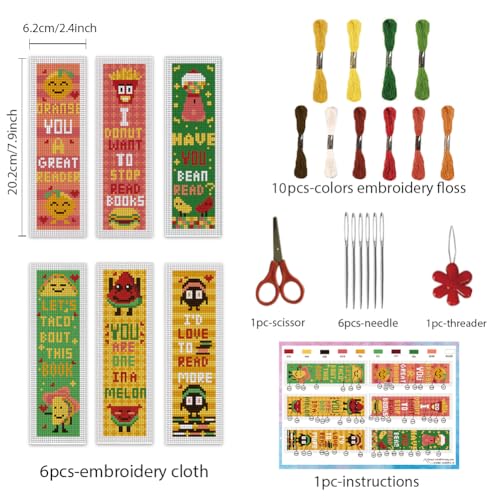 Image of INFUNLY 6PCS Encourage Reading Cross Stitch Bookmark Kit I'd Love to Read More DIY Stamped Cross Stitch Kit Embroidery Bookmark Kit Inspirational 8.66 inchx3.15 inch for Adults Students Book Lovers