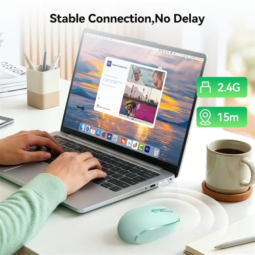 Image of TECKNET Compact Ambidextrous Wireless Mouse for Laptop Mint Green | 2.4G Quiet Computer Mouse with USB Receiver, 3 Adjustable DPI Portable Cordless Mice for Chromebook, Laptop, PC, Mac
