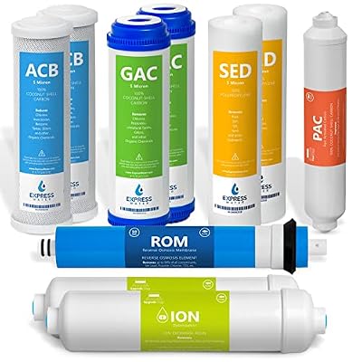 Express Water - 1 Year Deionization Reverse Osmosis System Replacement Filter Set - 6 Filters with 50 GPD RO Membrane - 10 inch Size Water Filters