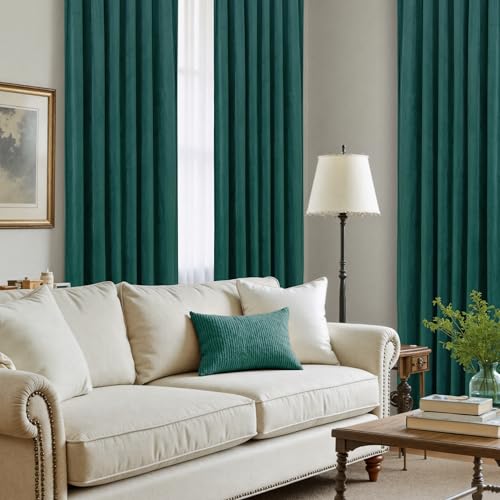 LAMIT Velvet Curtains 96 Inch Length for Living Room, Teal Thermal Room Darkening Panels Luxury Privacy Protected Back Tab and Rod Pocket Drapes for Bedroom/Room Decor, 2 Panels, 52 x 96 Inch