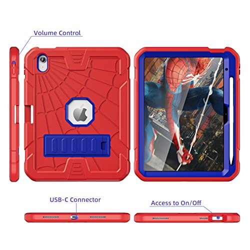 Sibeitu Case for iPad 11th A16/ 10th Generation 10.9 Inch 2025/2022, Hard 10th Gen i Pad Case with Stand & Pencil Holder, Shockproof Protective 10.9 inch iPad 10th Gen Cover for Kids Girls Boys, Red