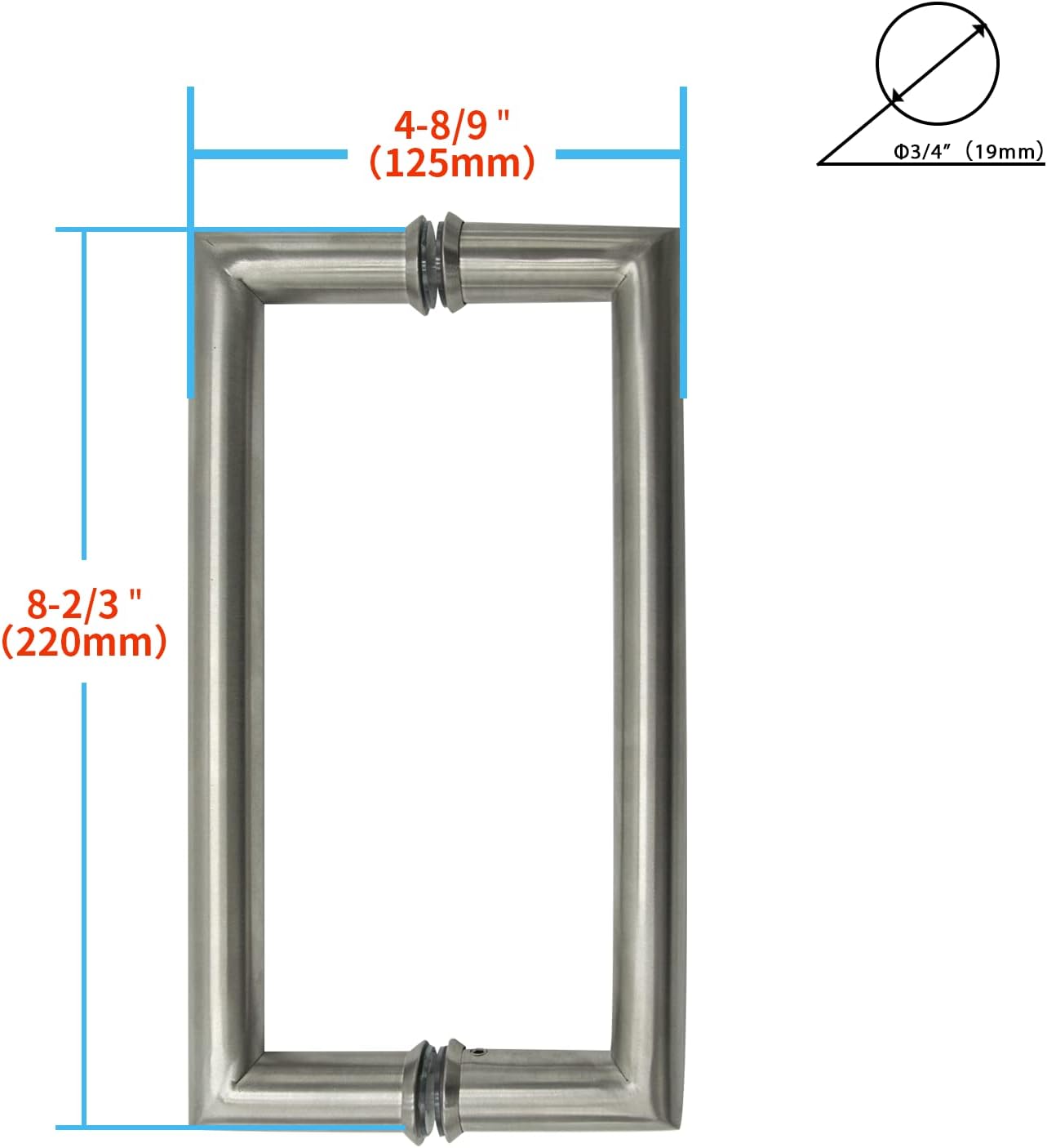 CKB 8" Shower Door Pull Handle, Back to Back Shower Door Handle Compatible with 1/3" to 1/2" Glass Thick, Brushed Nickel with 304 Stainless Steel