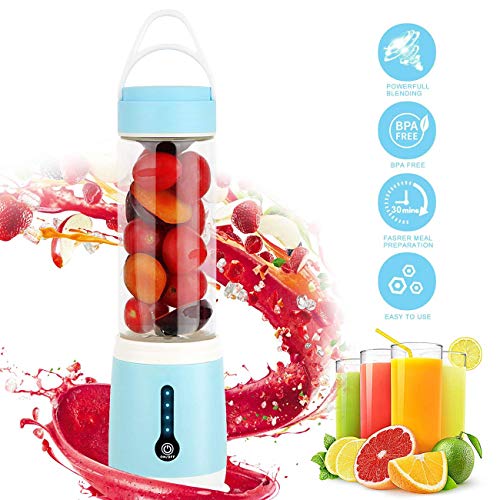 Dreamsdox Mini exprimidor eléctrico Batidor de Batidos portátil Licuadora de Frutas Cuchillo de Acero Inoxidable 4 Cuchillas con Cable de Carga USB para Oficina en casa Viajes y Aire Libre (Azul-2)