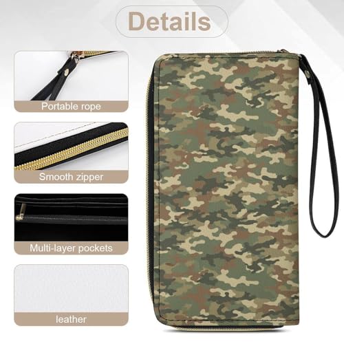 Leather Women's Wallet, Large Capacity Card Holder, Multi-layer Pockets, Travel Ready, Army Camouflage 3D Print 5