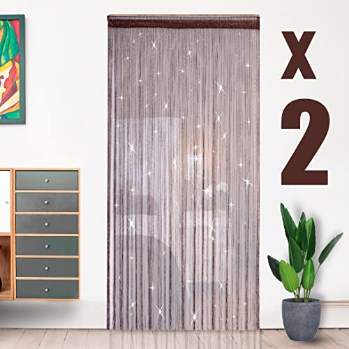 【20パック】HYSENM ストリングカーテン ひものれん 2枚入り 100x200cm 11色選べる 色褪せなく 目隠し ラメ入り 間仕切り プライバシー確保 キラキラ光る 高密度 インテリア, ブラウン 100x200cm Product Name
