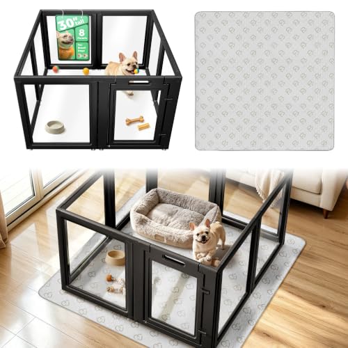 Image of FXW AuraSpace Acrylic Dog Playpen with Washable Pee Pad, 30 inch H, 8 Panels