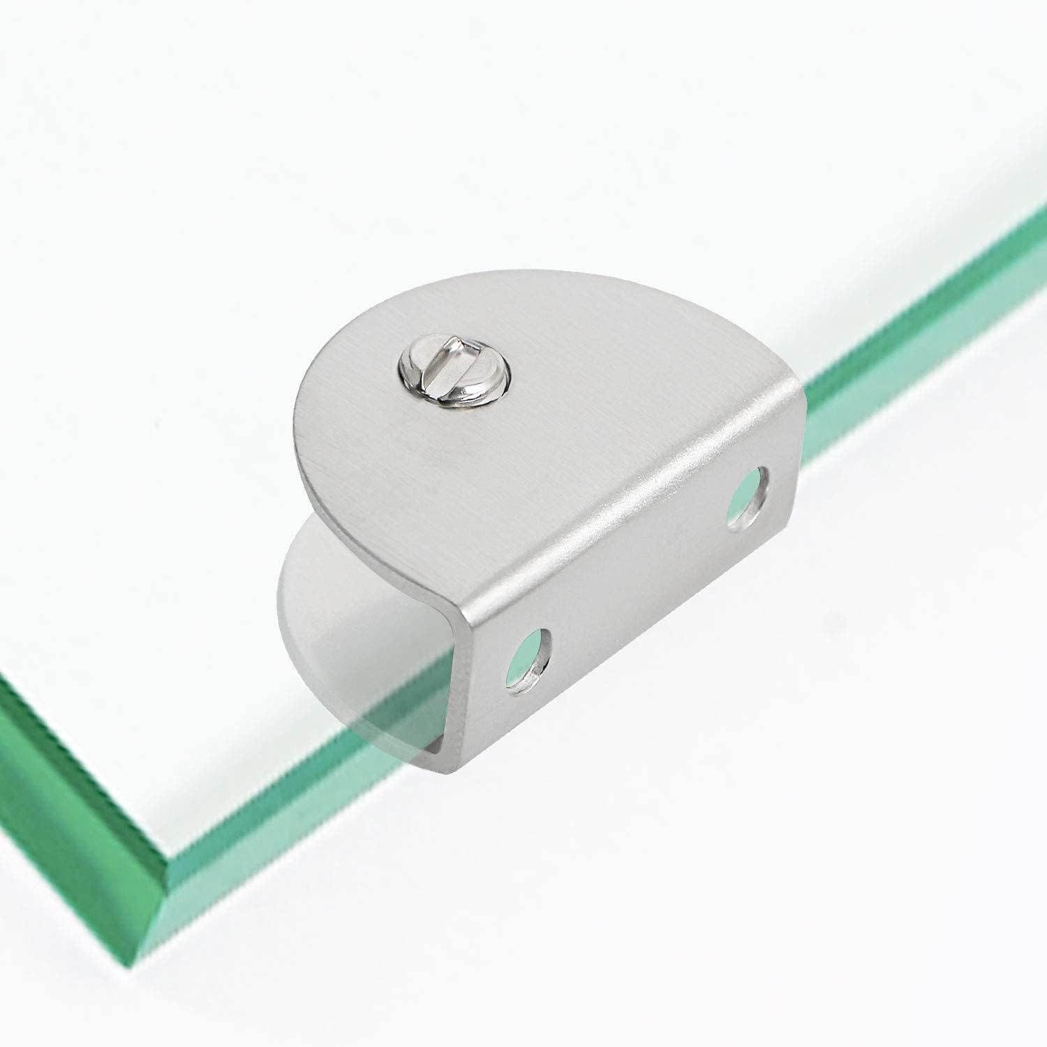Aopin Glass Shelf Bracket, Adjustable Glass Clips Glass Clamp Brackets, Brushed Finish Flat Surface Stainless Steel, for 10~15mm/ 0.39~0.59 Thickness Wooden / Acrylic / Glass Shelf, 2 Pcs (Semicircle)
