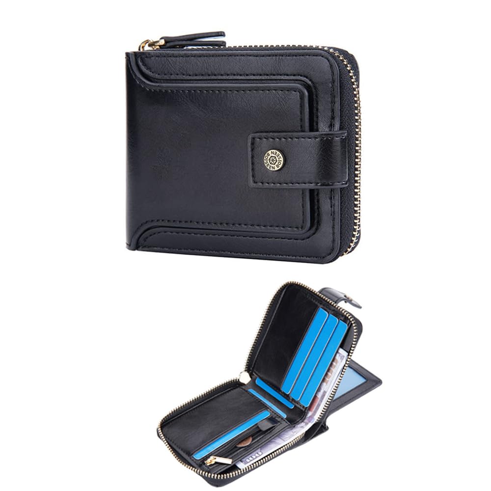 AzoneeBifold Wallet for Men, Leather RFID Blocking Mens Wallets with Zipper Card Holder Coin Pocket Casual Men Purse Slim Short Wallet Gift for Father day, Business & Leisure Wallet, Black