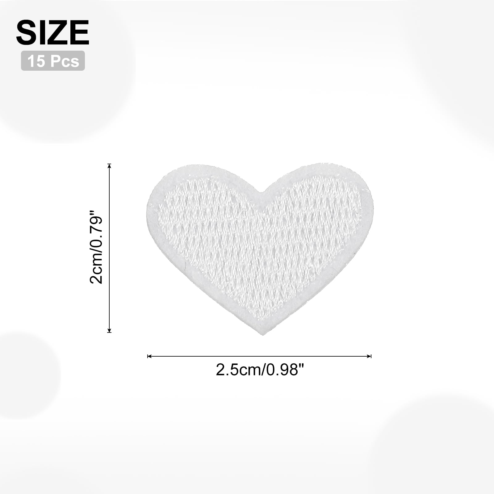 MECCANIXITY 15 parches bordados blancos con forma de corazón para coser para manualidades, ropa, reparación de bolsas, sombreros, decoración, 0.98 pulgadas