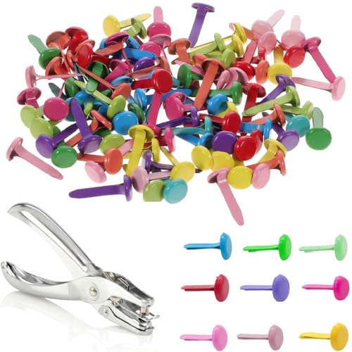 COYUN 100 x Encuadernadores pequeños Multicolour, Mini brads Multicolores Clips Sujetadores metálicos Redondos con Perforadora de un Solo Orificio para Arte Papel y Scrapbooking DIY