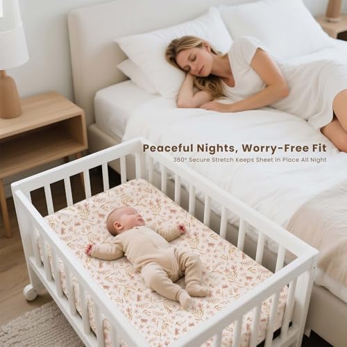 Image of Konssy 3 Pack Stretchy Bassinet Sheets for Baby Girl Boy, Soft Breathable Baby Bassinet Mattress Sheets Fit for Hourglass Oval Cradle, Moses Basket Rectangle Mattress (Pink Spring)