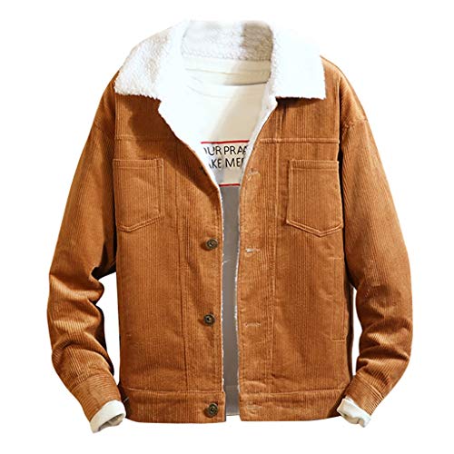 Mens Jacket 2019 New Button-Down Vintage Slim Sherpa Lined Corduroy Trucker Jacket Coat Khaki