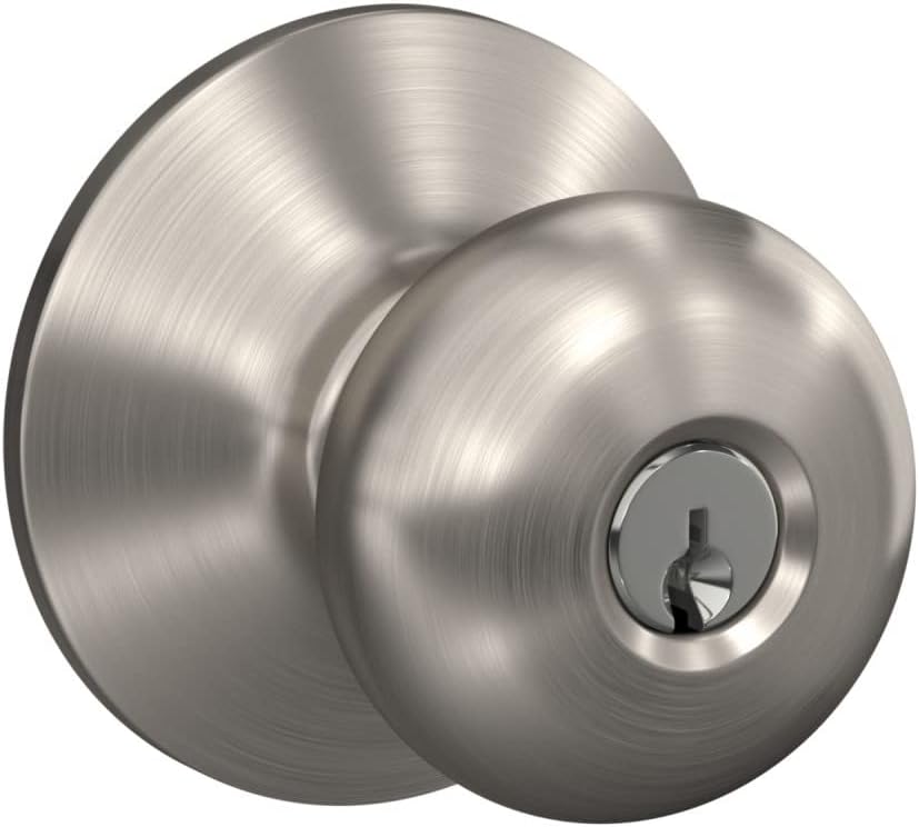 Schlage F51A PLY 619 Plymouth Door Knob, Keyed Entry Lock, Satin Nickel