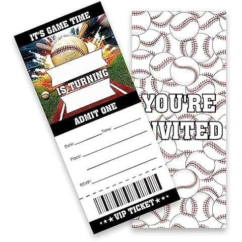 LyoGao 20 Pack Baseball Ticket Birthday Party Invitations With Envelopes Baseball Sports Birthday Party Ticket Style Invitations Fill in Invites Cards Cover